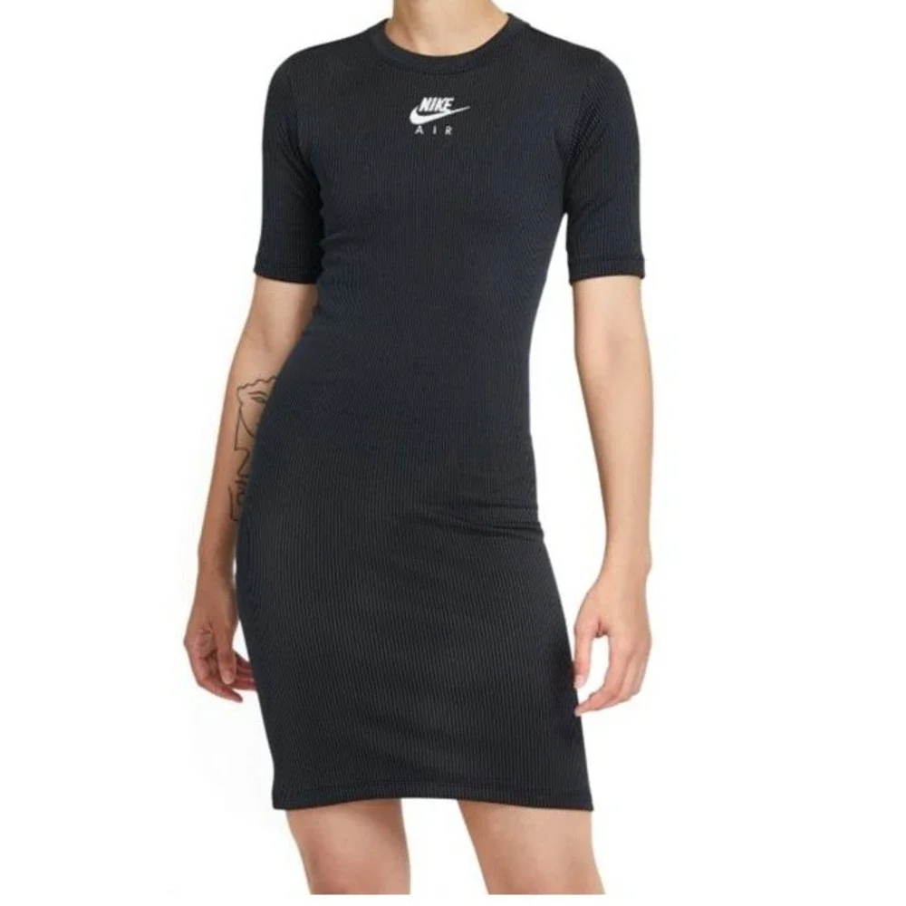 Nike Air Ribbed Bodycon Short Sleeve Dress Womens Size XS Black Athletic Casual